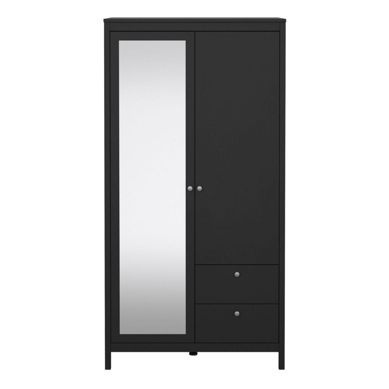 Madrid Wardrobe with 1 door 1 mirror door + 2 drawers Matt Black