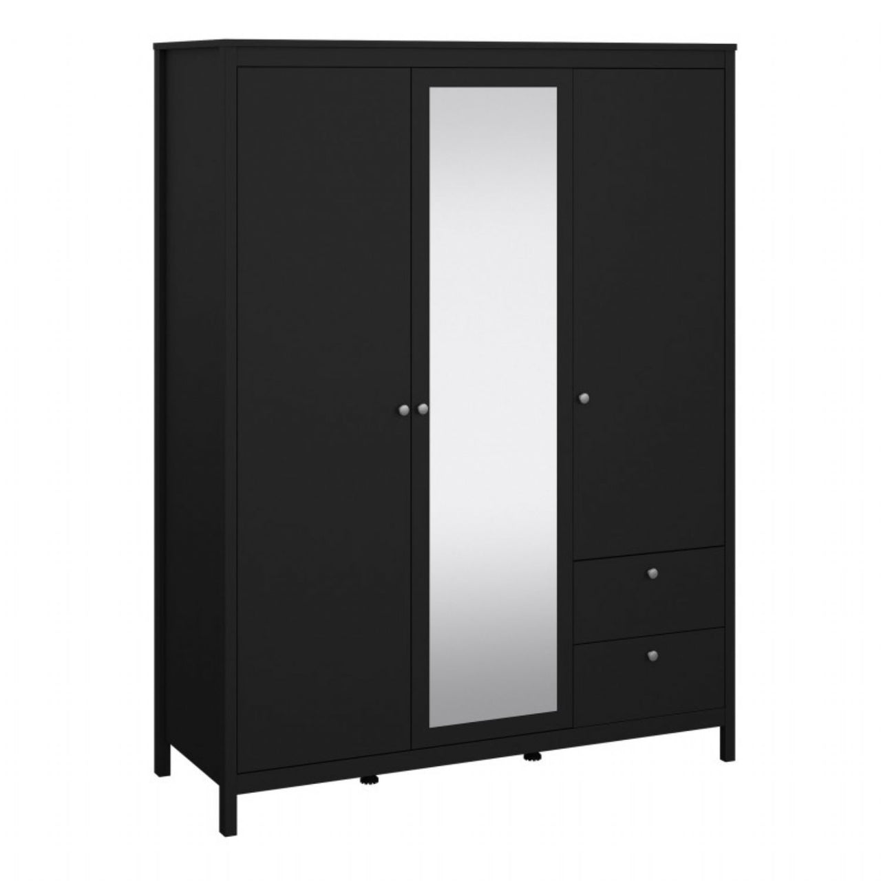 Madrid Wardrobe with 2 doors 1 mirror door + 2 drawers Matt Black