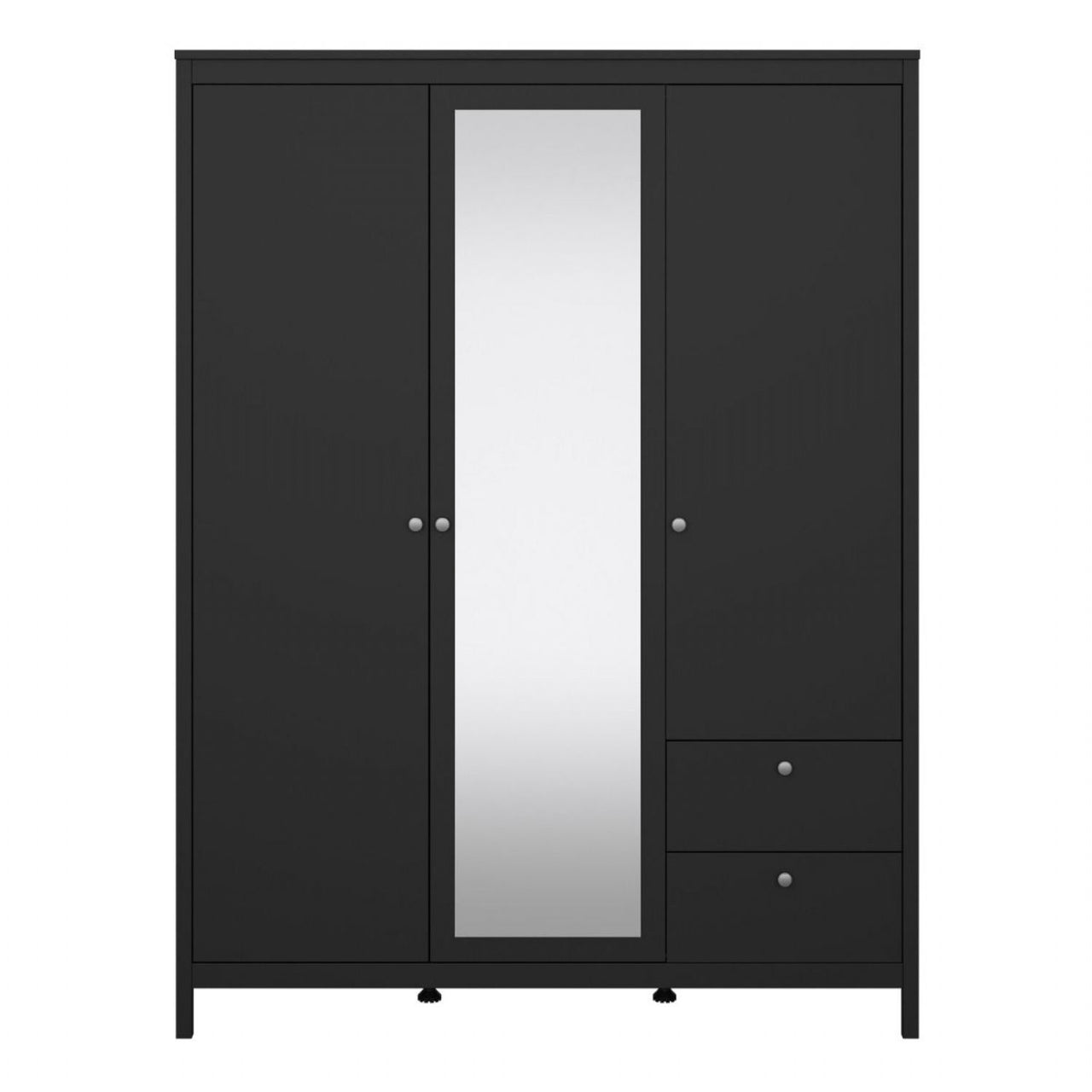 Madrid Wardrobe with 2 doors 1 mirror door + 2 drawers Matt Black