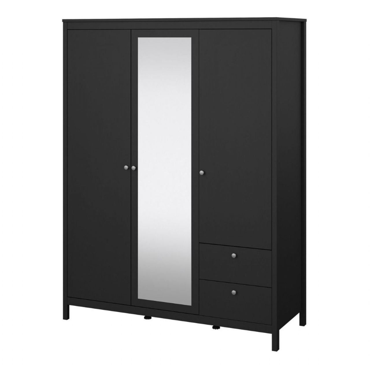 Madrid Wardrobe with 2 doors 1 mirror door + 2 drawers Matt Black