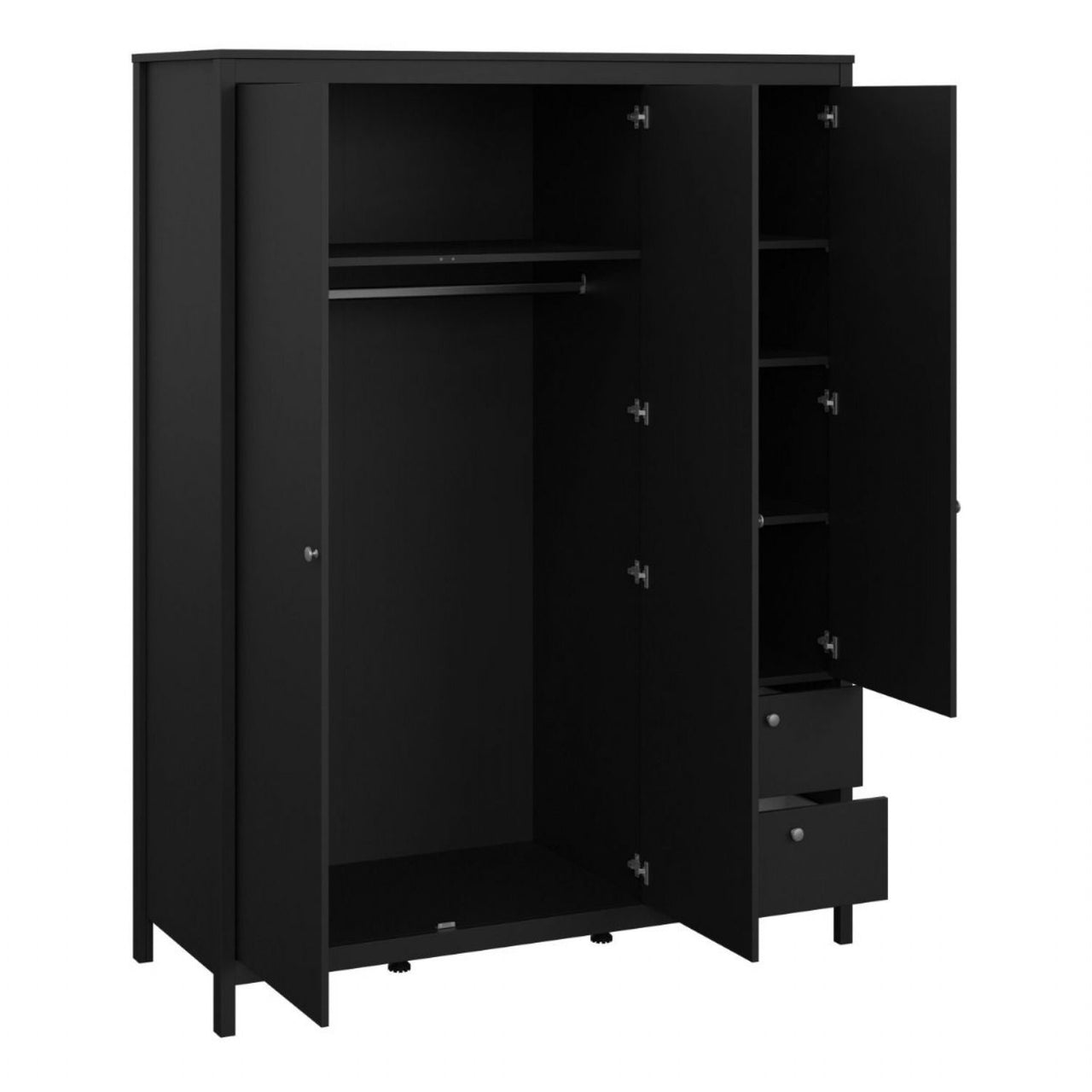 Madrid Wardrobe with 2 doors 1 mirror door + 2 drawers Matt Black