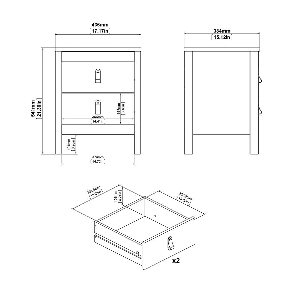 Bedside Table 2 drawers in White