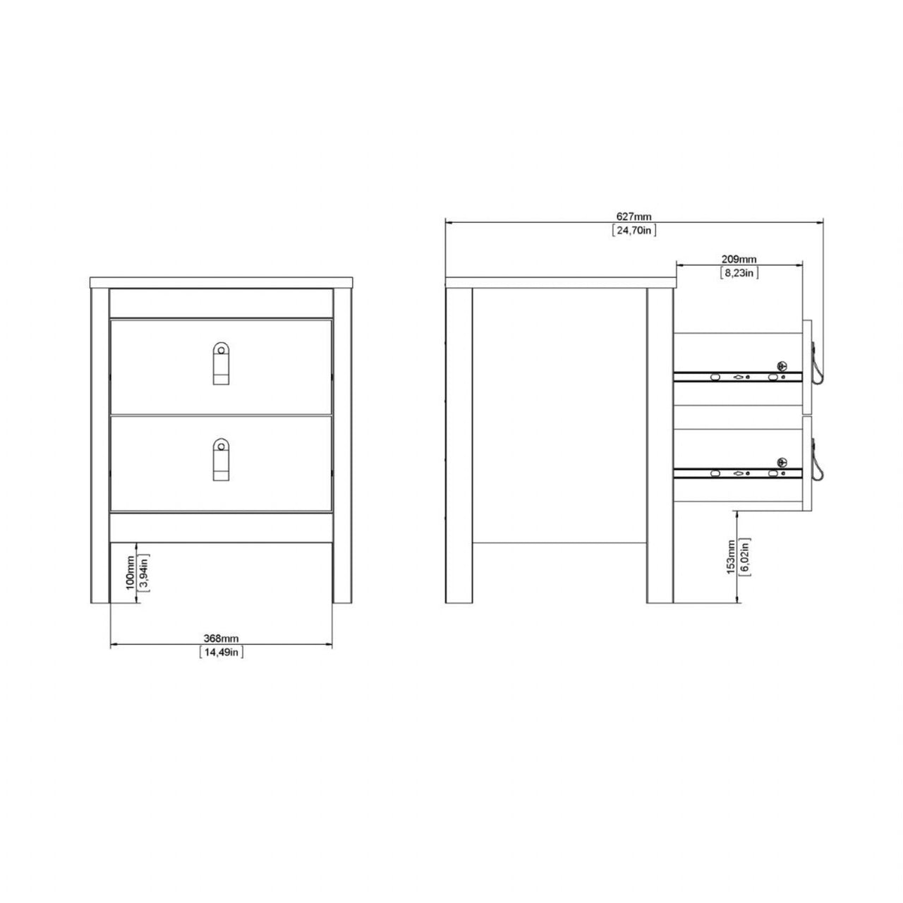 Bedside Table 2 drawers in White