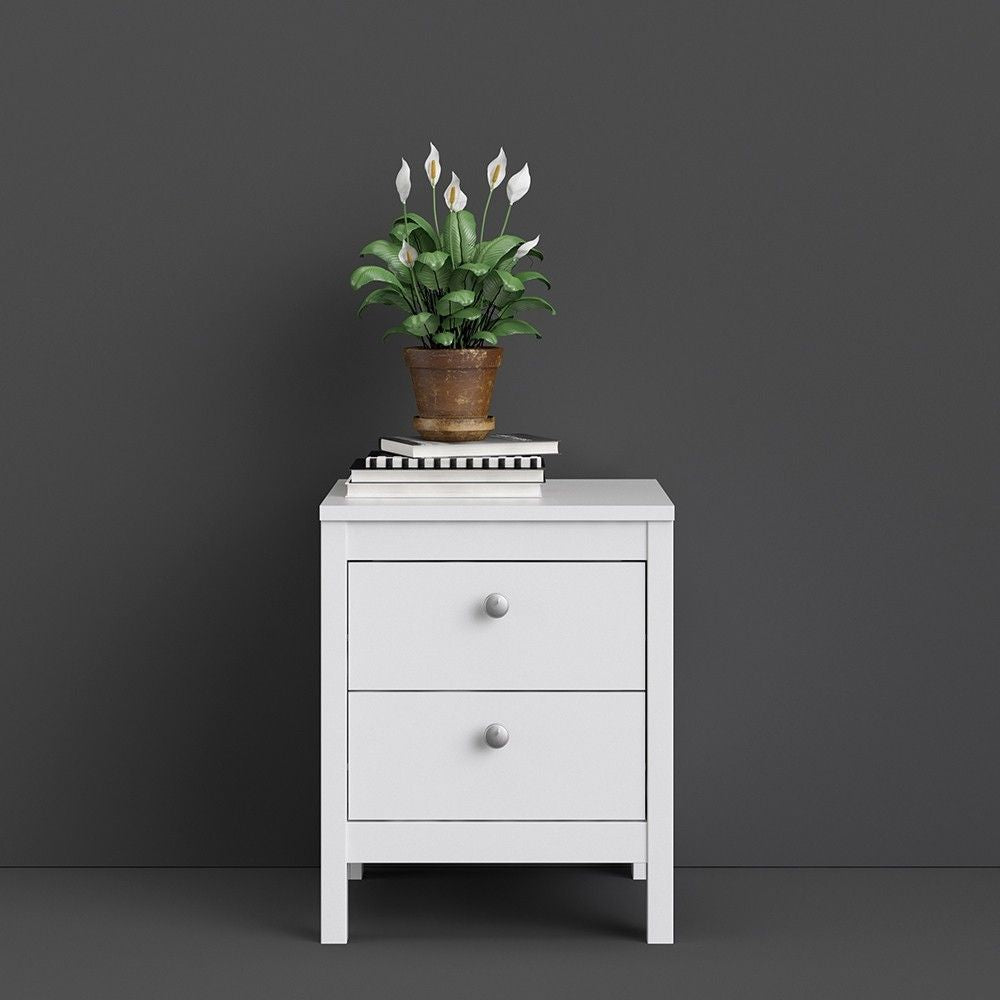 Bedside Table 2 drawers in White