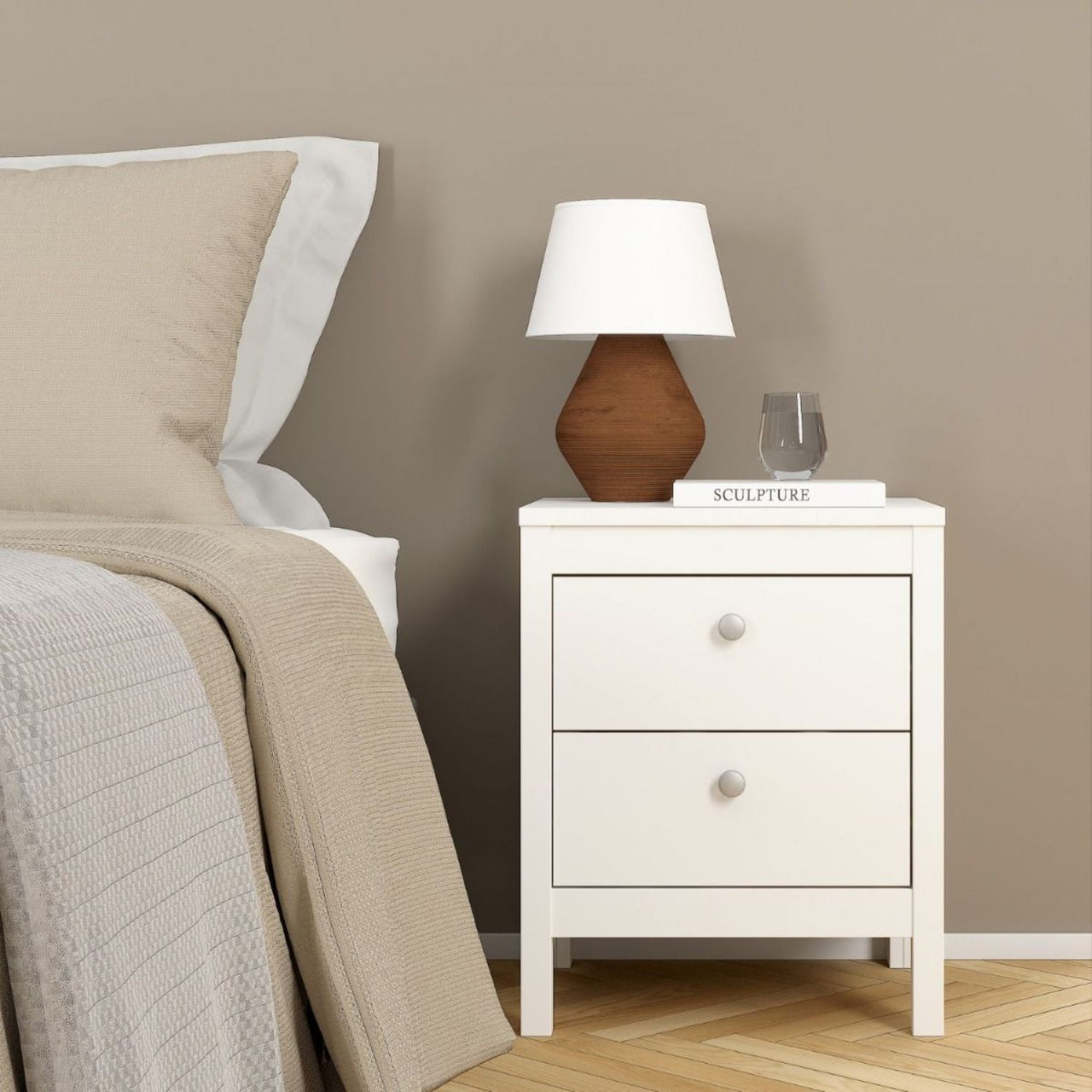 Bedside Table 2 drawers in White