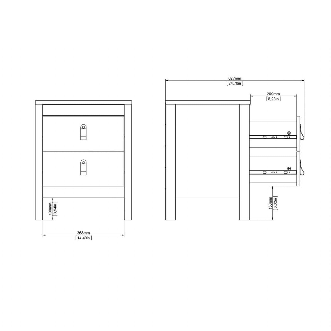 Finish Simple 2 Drawer Bedside Table