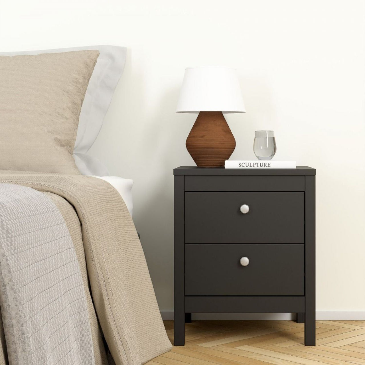 Finish Simple 2 Drawer Bedside Table