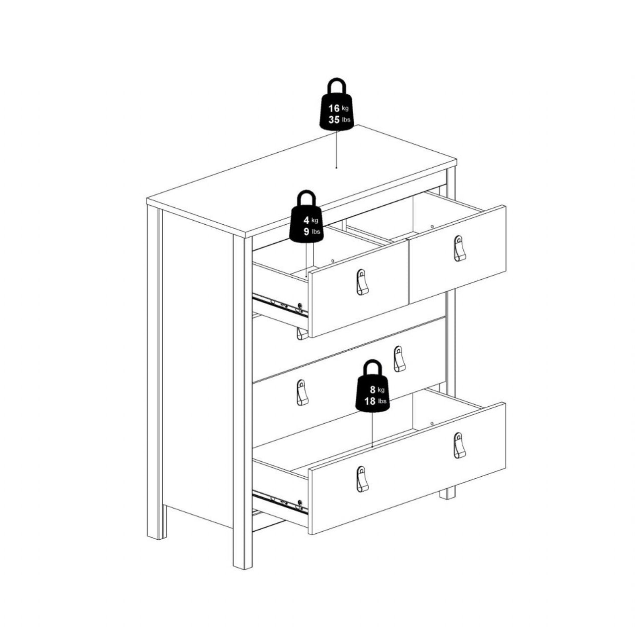 White 5 Drawer Chest With Round Metal Knobs