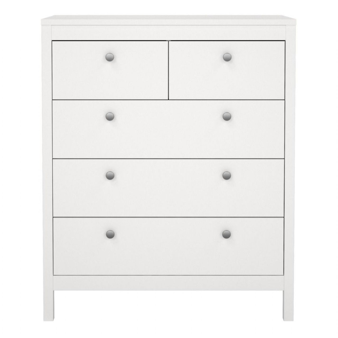 White 5 Drawer Chest With Round Metal Knobs