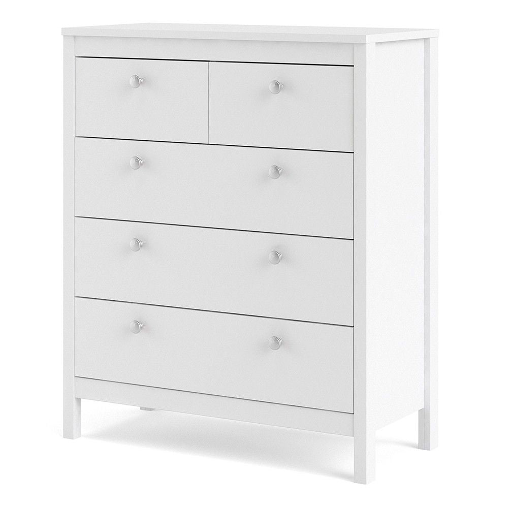 White 5 Drawer Chest With Round Metal Knobs