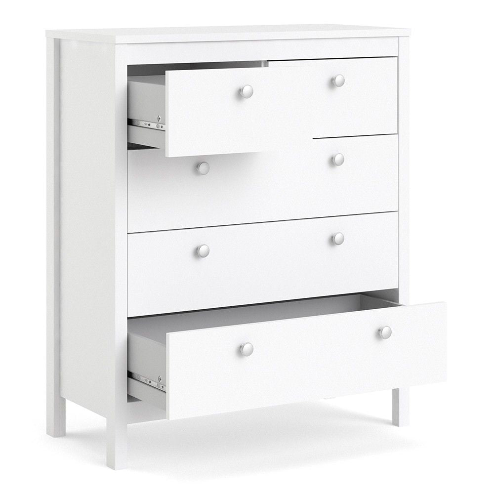 White 5 Drawer Chest With Round Metal Knobs