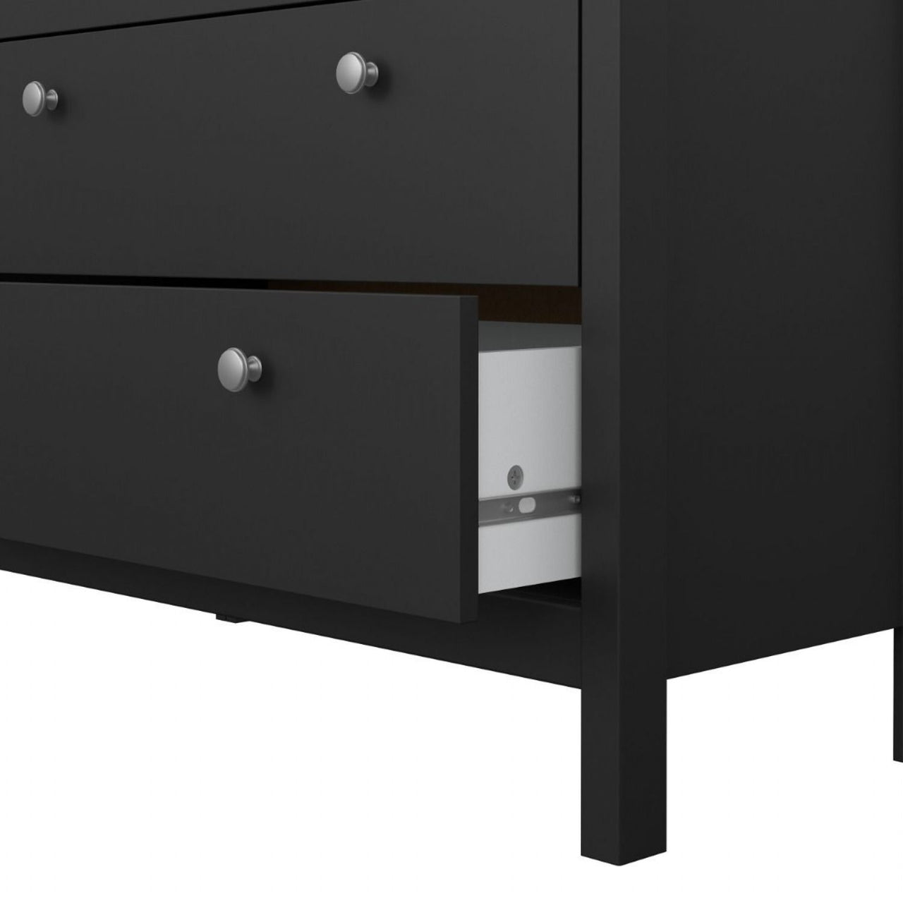 Matt Black 5 Drawer Chest Drawers Round Metal Knobs