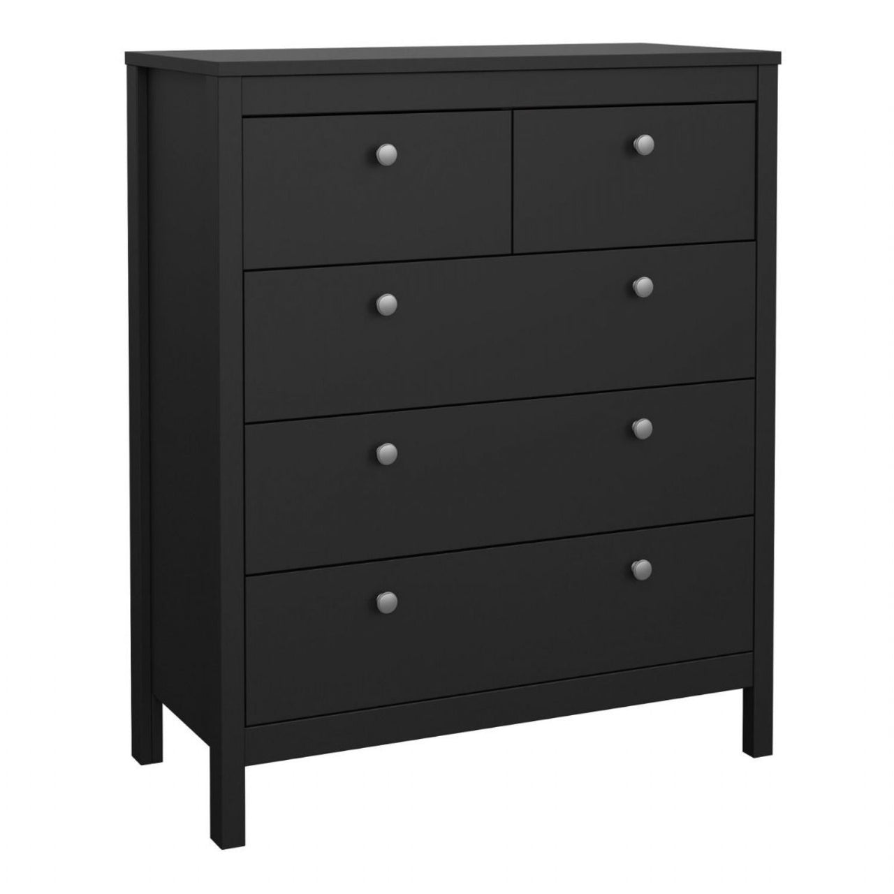 Matt Black 5 Drawer Chest Drawers Round Metal Knobs