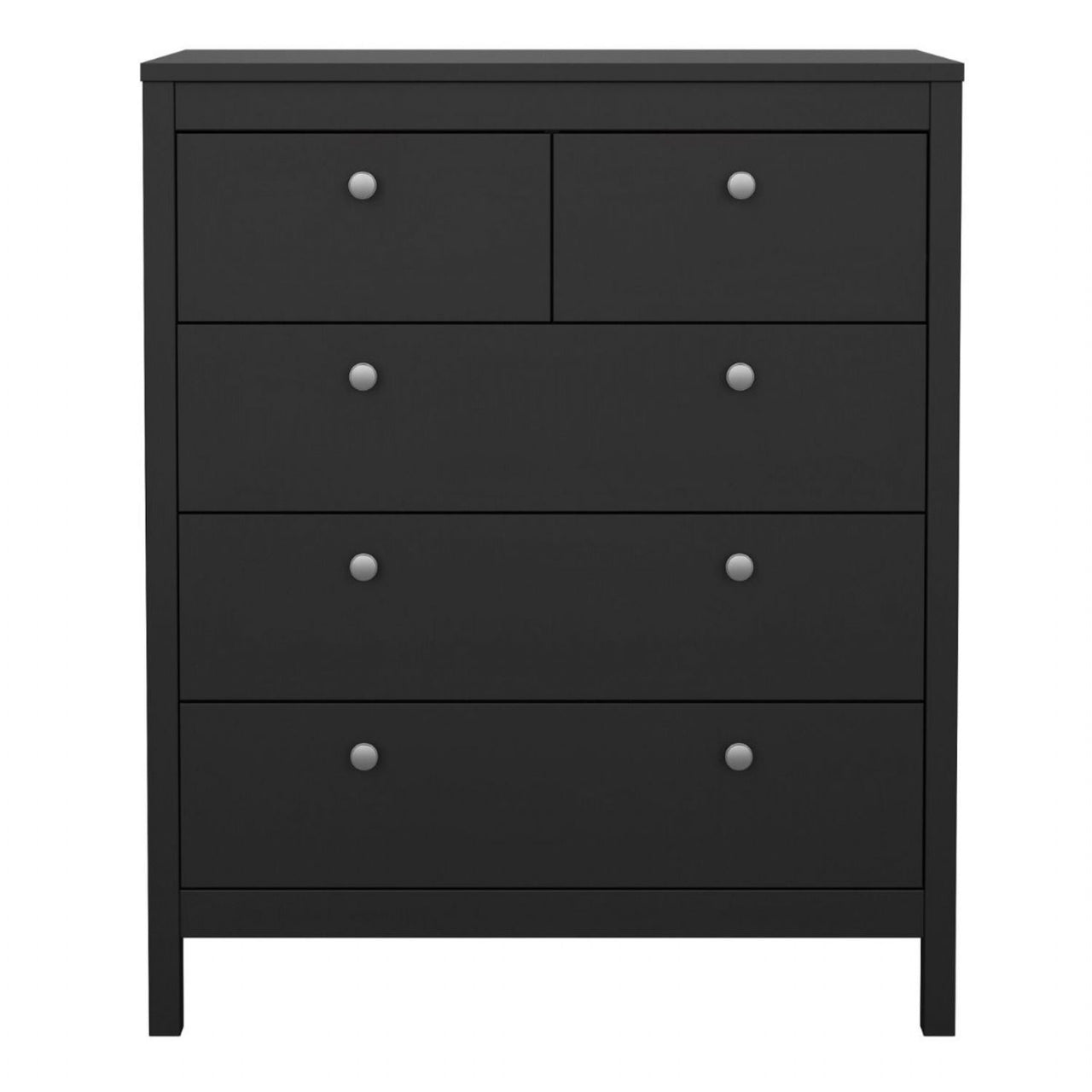 Matt Black 5 Drawer Chest Drawers Round Metal Knobs