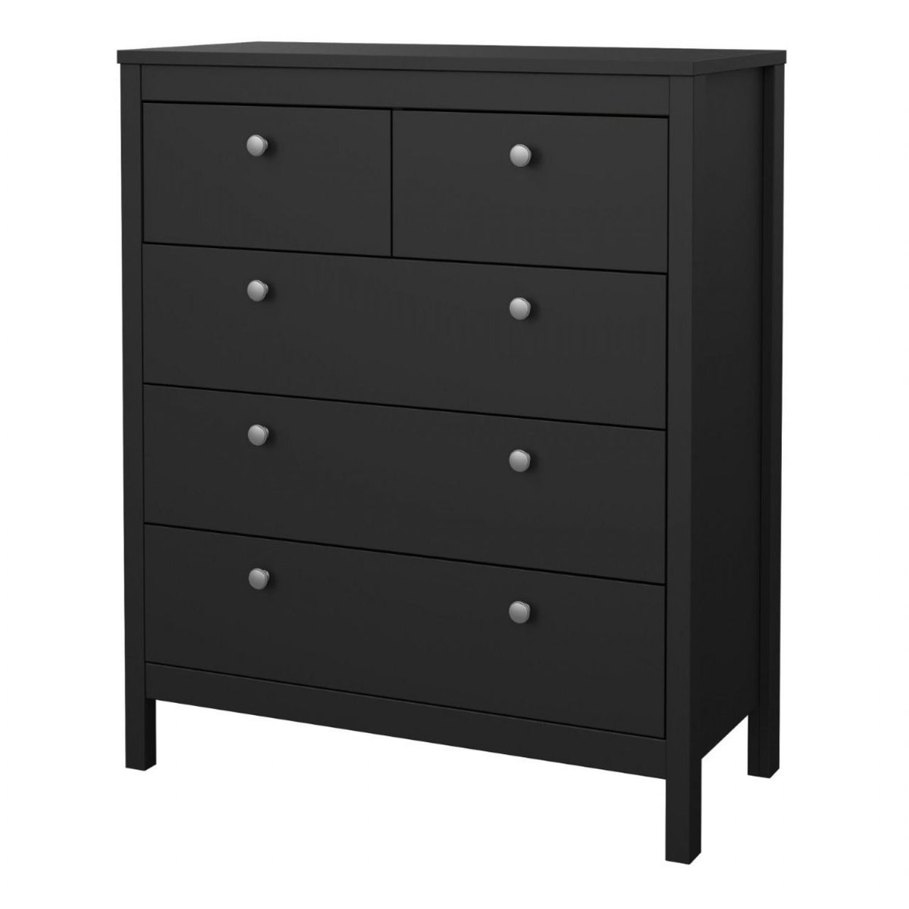 Matt Black 5 Drawer Chest Drawers Round Metal Knobs