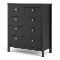 Thumbnail for Matt Black 5 Drawer Chest Drawers Round Metal Knobs