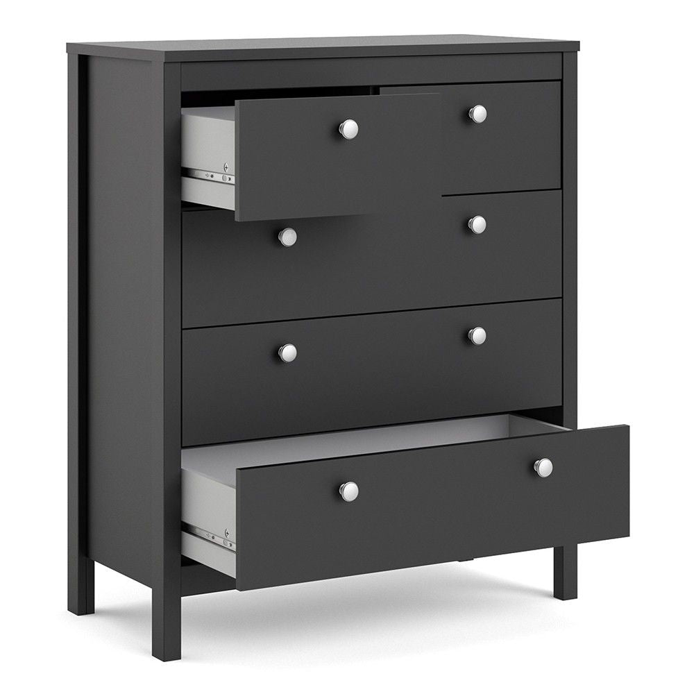 Matt Black 5 Drawer Chest Drawers Round Metal Knobs