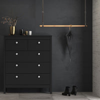 Thumbnail for Matt Black 5 Drawer Chest Drawers Round Metal Knobs