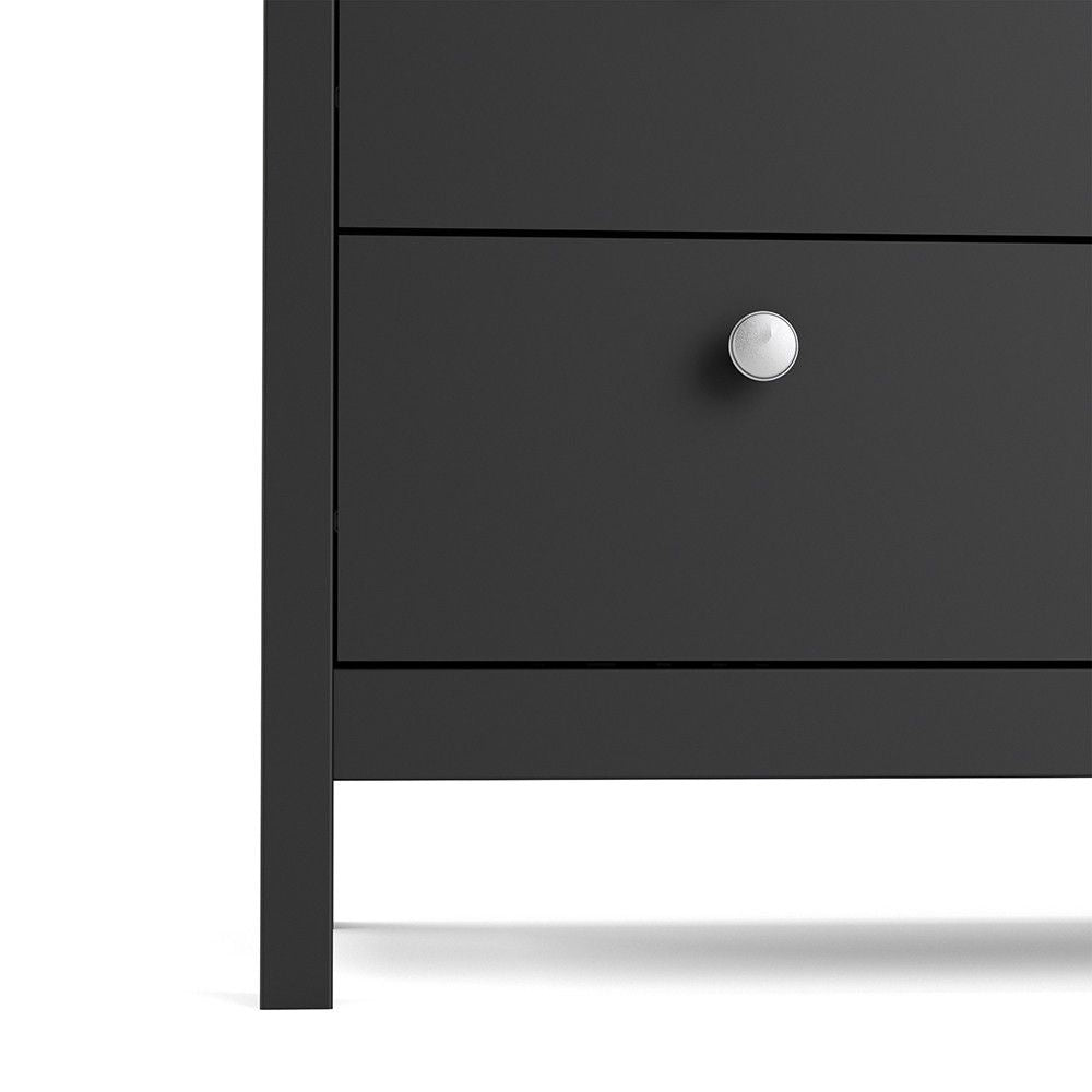 Matt Black 5 Drawer Chest Drawers Round Metal Knobs