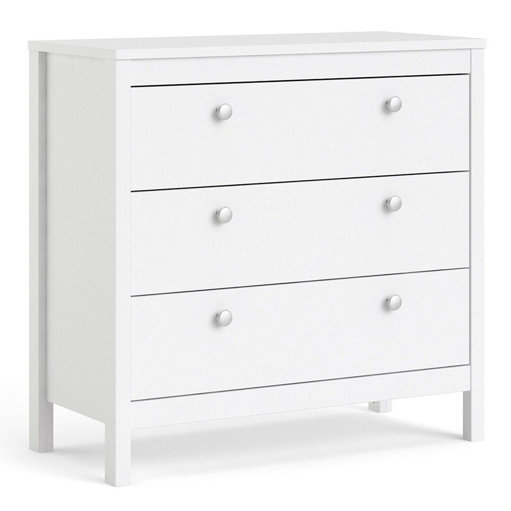 Modern Wide White 3 Drawer Chest