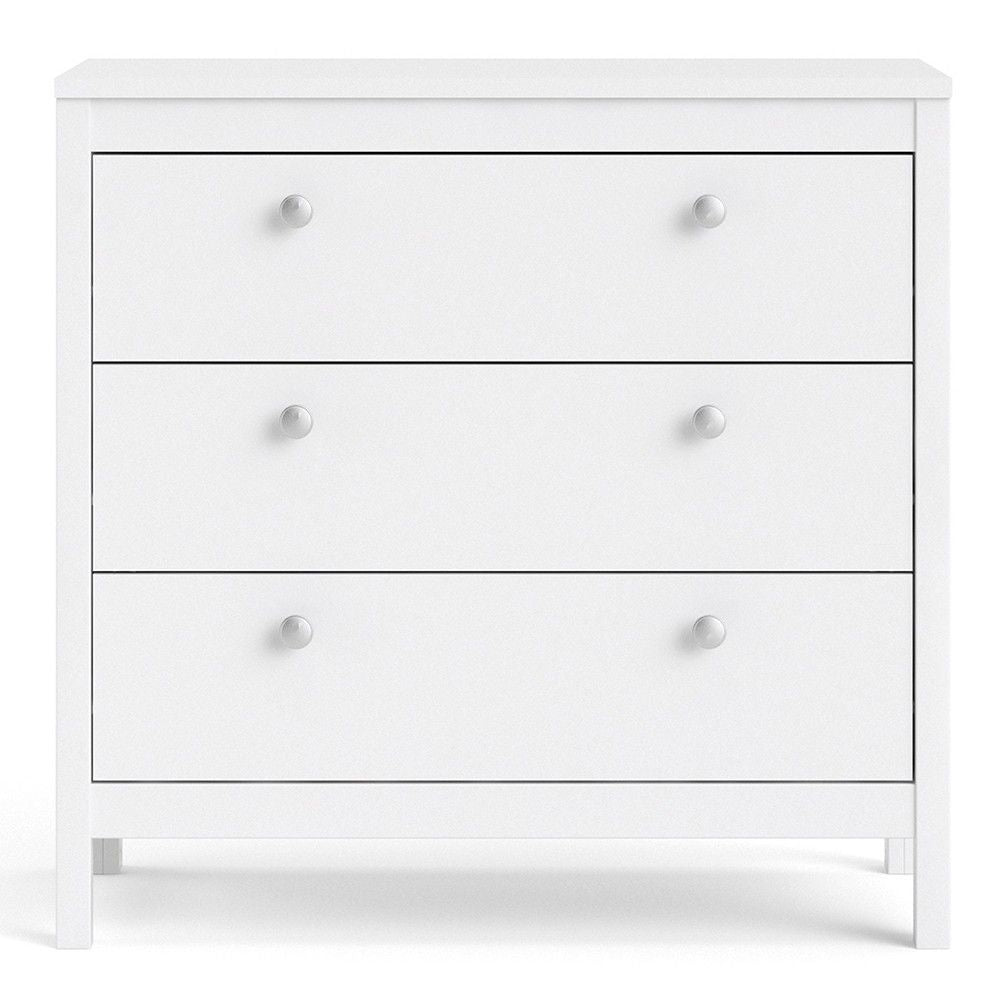 Modern Wide White 3 Drawer Chest