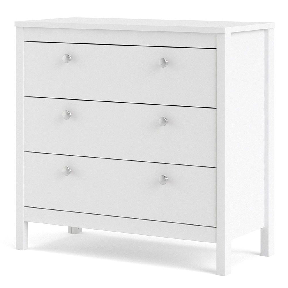 Modern Wide White 3 Drawer Chest