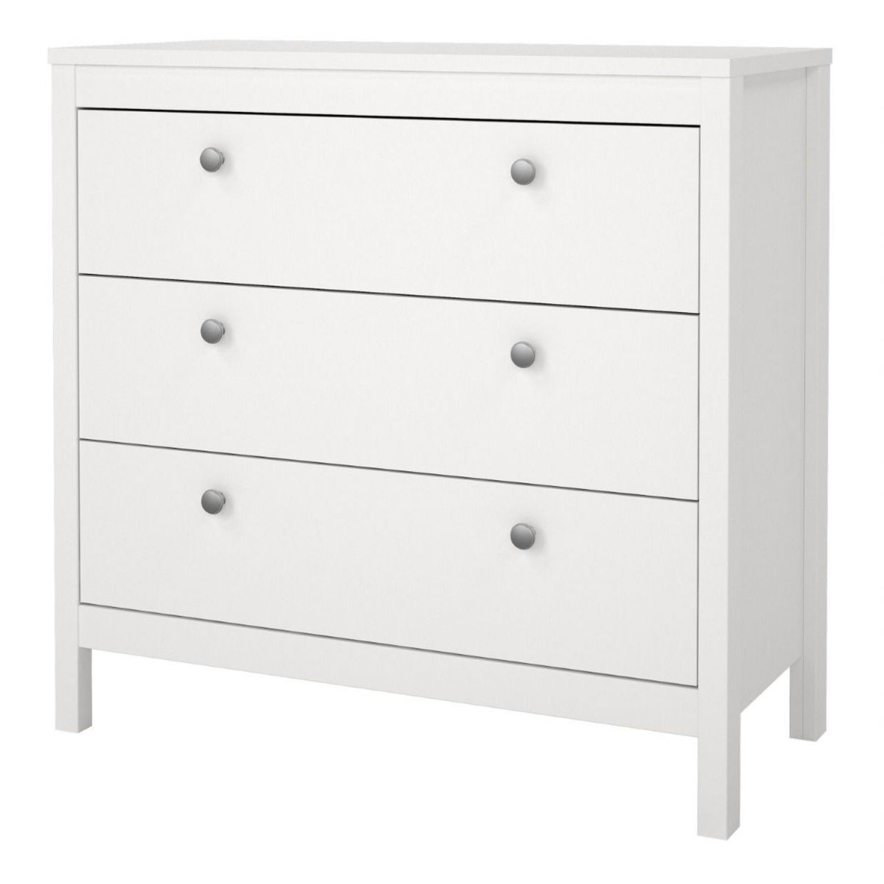 Modern Wide White 3 Drawer Chest