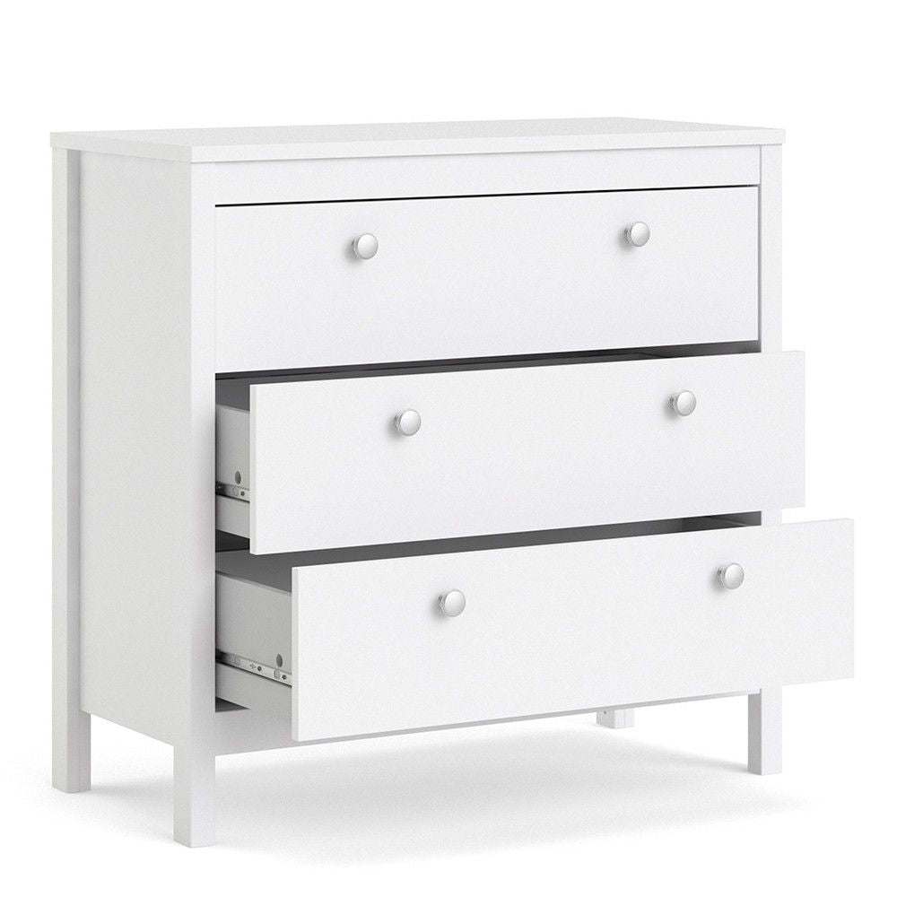 Modern Wide White 3 Drawer Chest