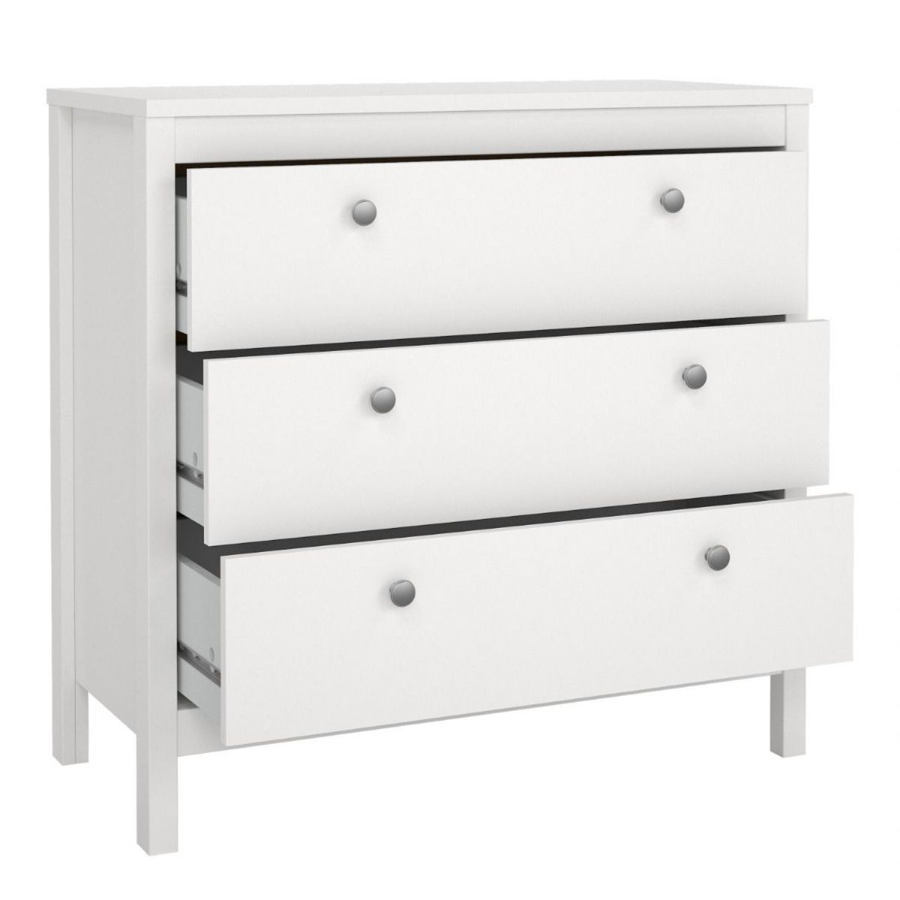 Modern Wide White 3 Drawer Chest