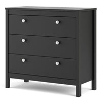 Thumbnail for Wide Matt Black 3 Drawer Chest With Metal Handles