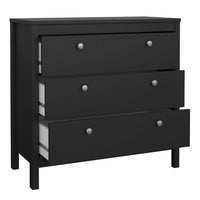 Thumbnail for Wide Matt Black 3 Drawer Chest With Metal Handles