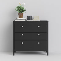 Thumbnail for Wide Matt Black 3 Drawer Chest With Metal Handles