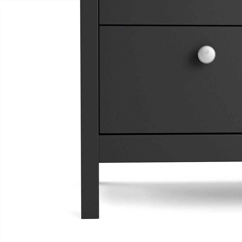 Wide Matt Black 3 Drawer Chest With Metal Handles