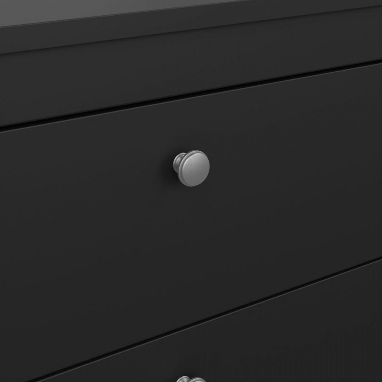 Wide Matt Black 3 Drawer Chest With Metal Handles