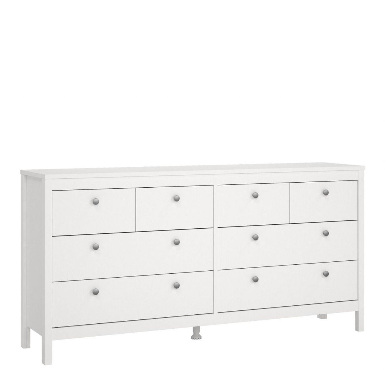 Wide White 8 Drawer Double Dresser With Metal Knobs 79.7x159.4x38.4cm