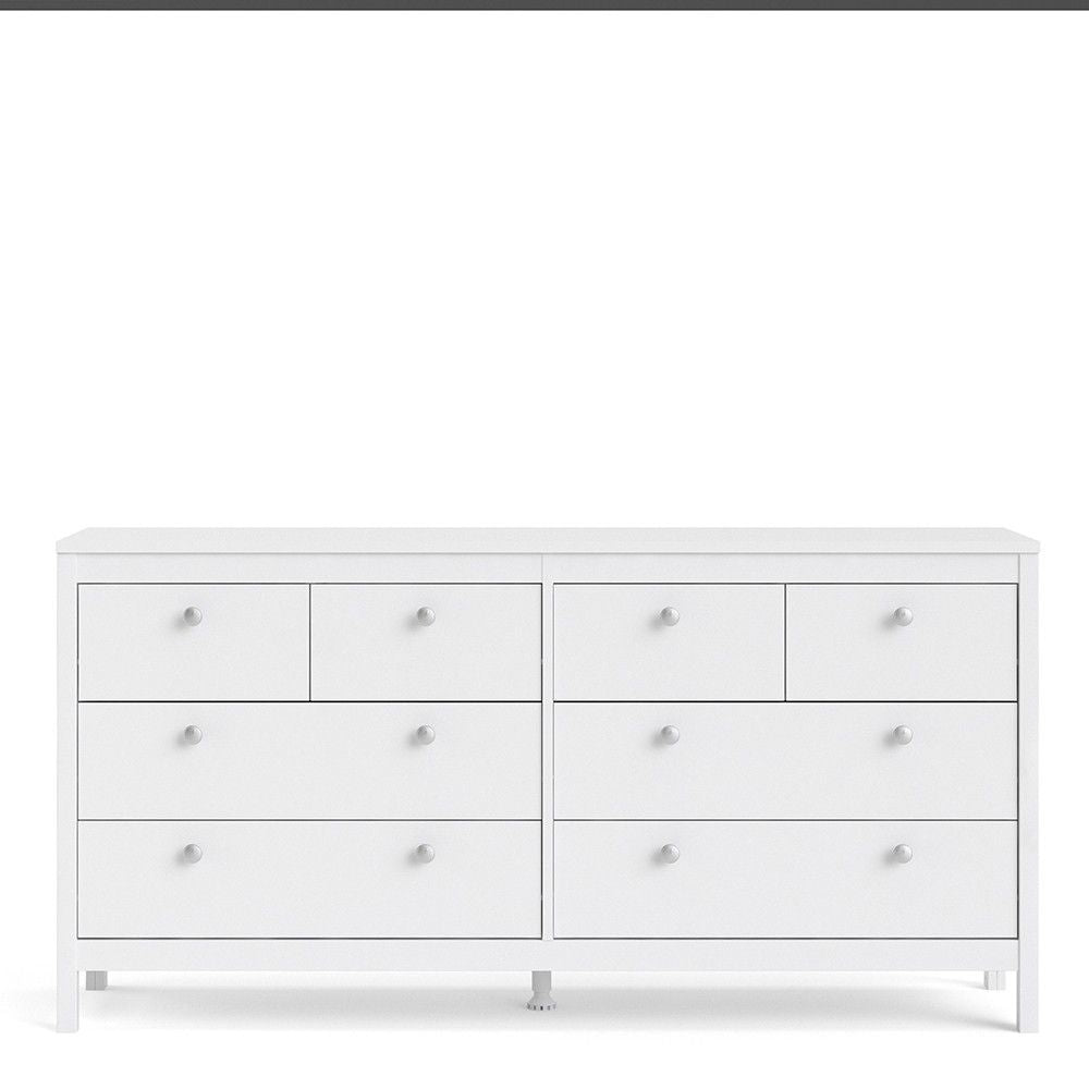 Wide White 8 Drawer Double Dresser With Metal Knobs 79.7x159.4x38.4cm