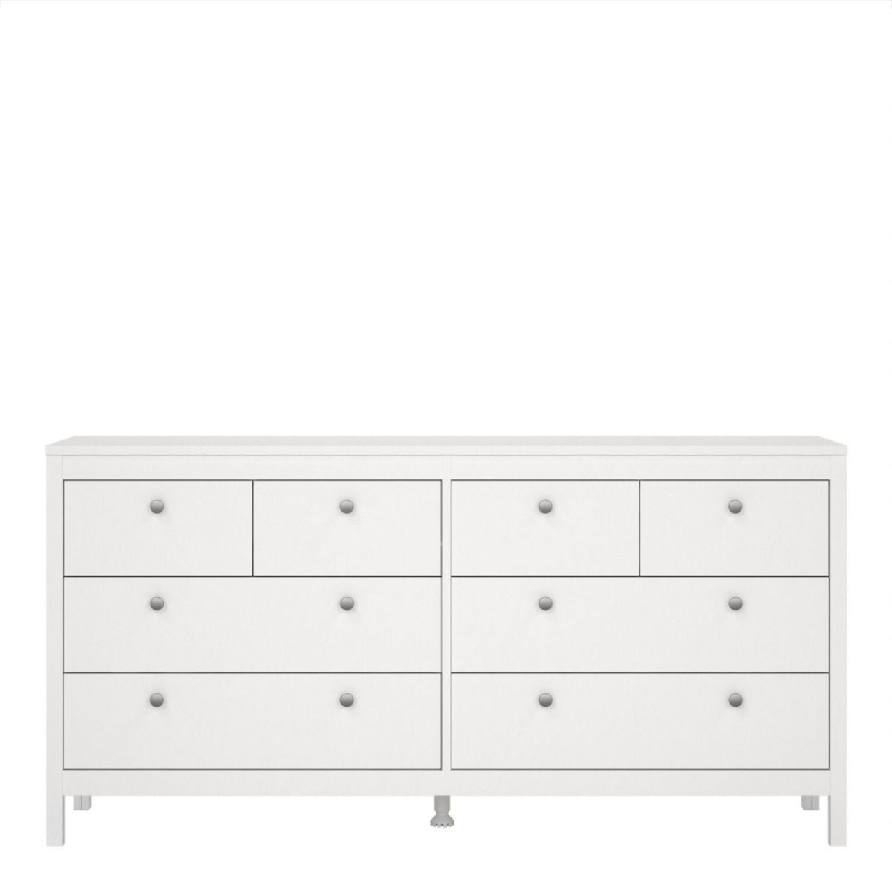 Wide White 8 Drawer Double Dresser With Metal Knobs 79.7x159.4x38.4cm