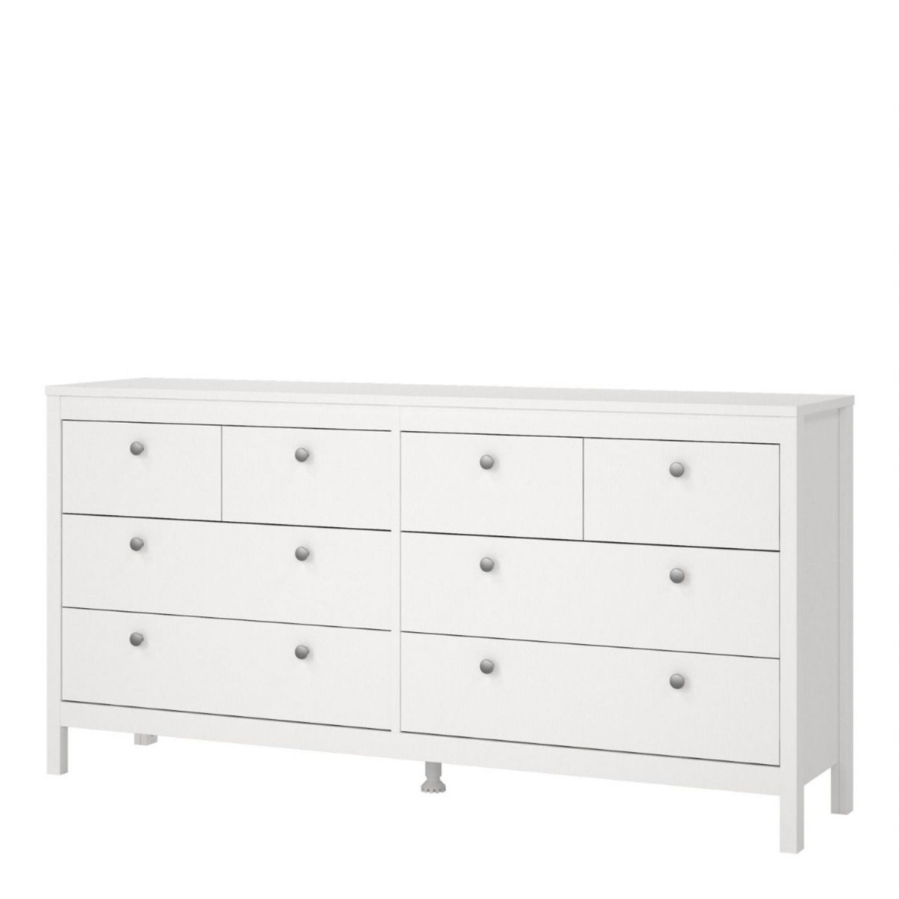 Wide White 8 Drawer Double Dresser With Metal Knobs 79.7x159.4x38.4cm