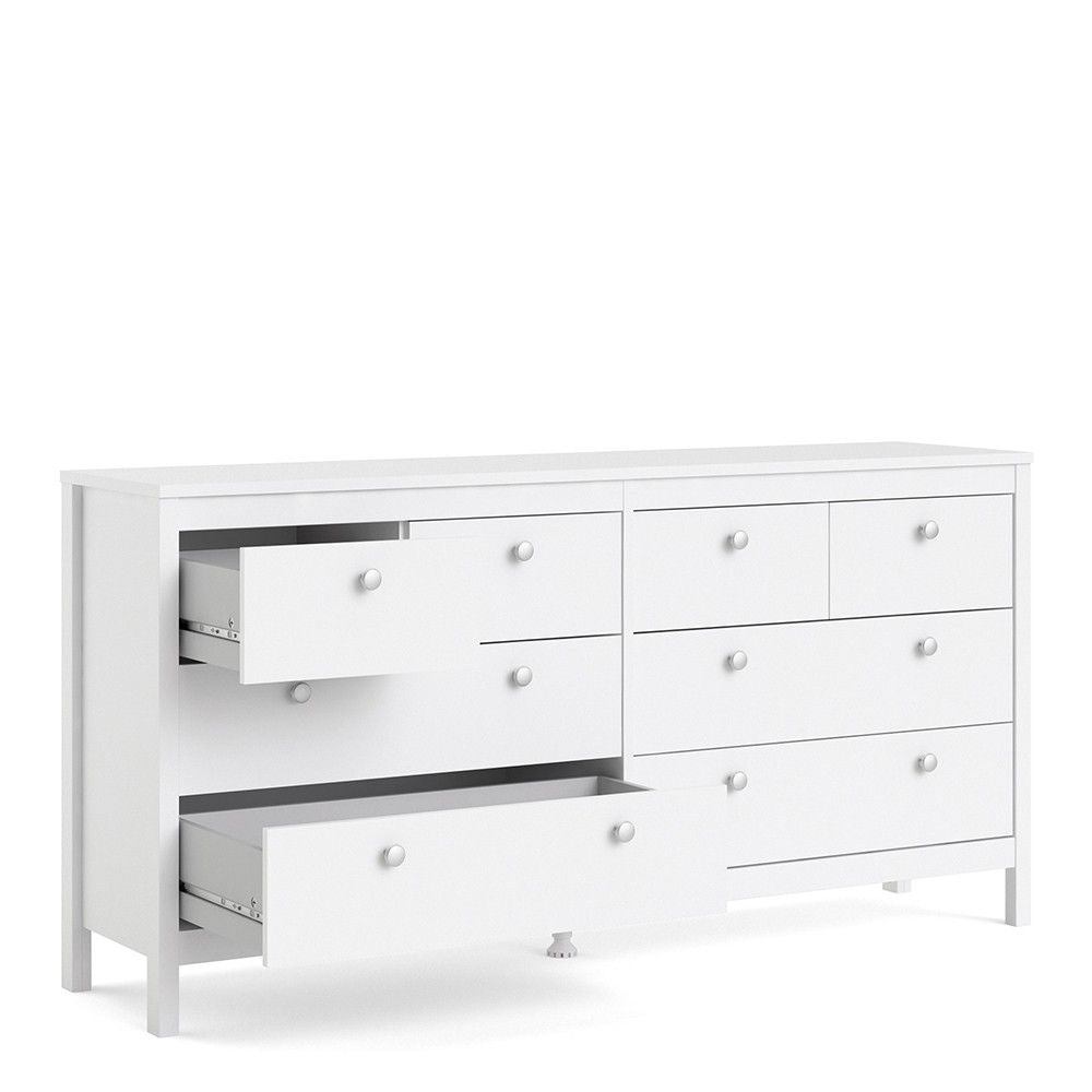 Wide White 8 Drawer Double Dresser With Metal Knobs 79.7x159.4x38.4cm