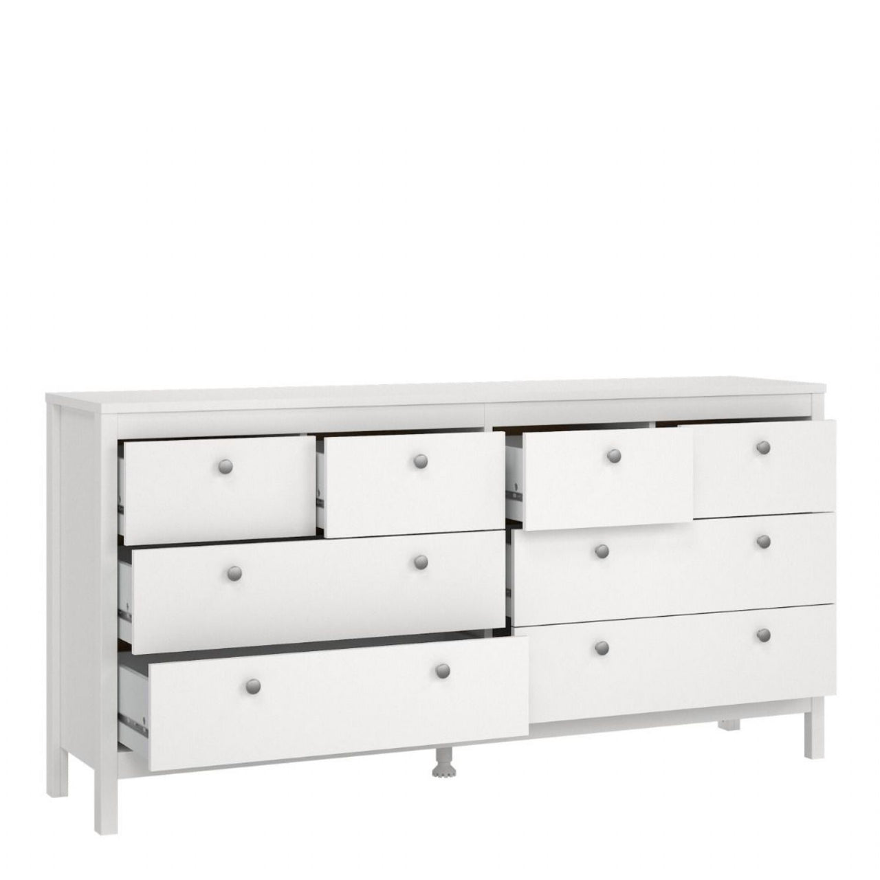 Wide White 8 Drawer Double Dresser With Metal Knobs 79.7x159.4x38.4cm