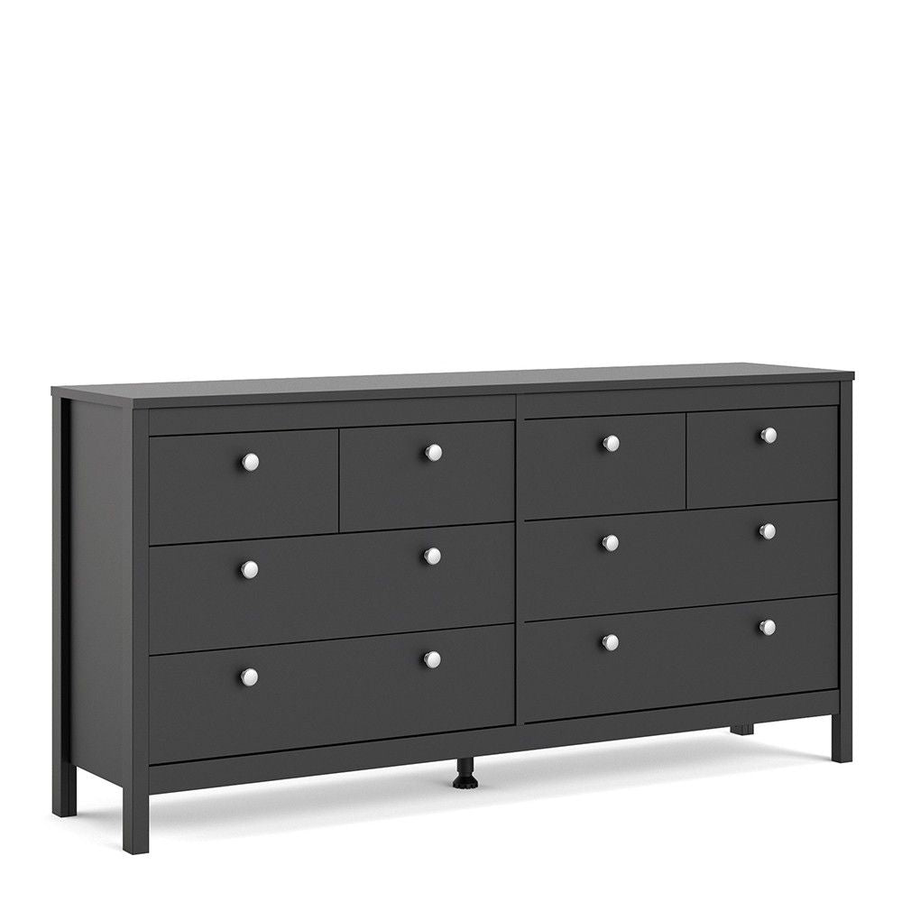 Matt Black 8 Drawer Double Chest With Metal Handles