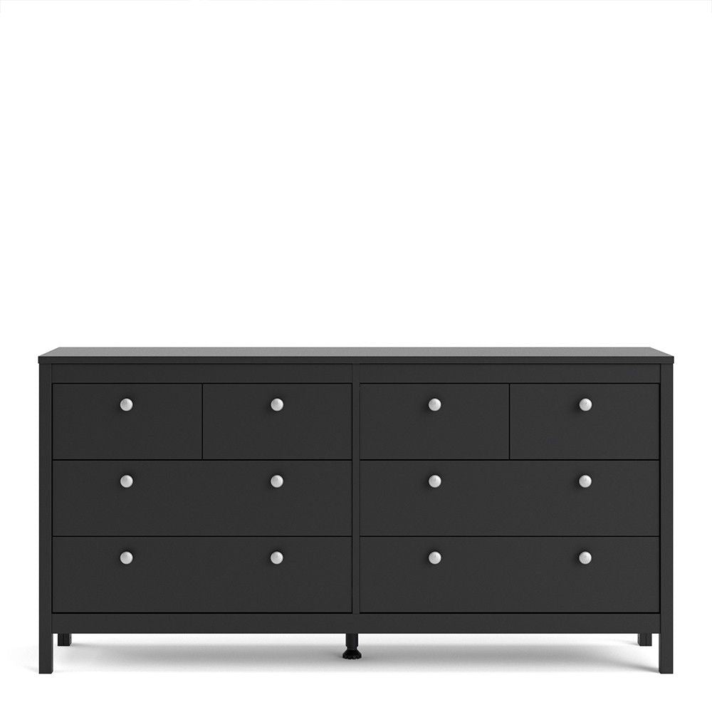 Matt Black 8 Drawer Double Chest With Metal Handles