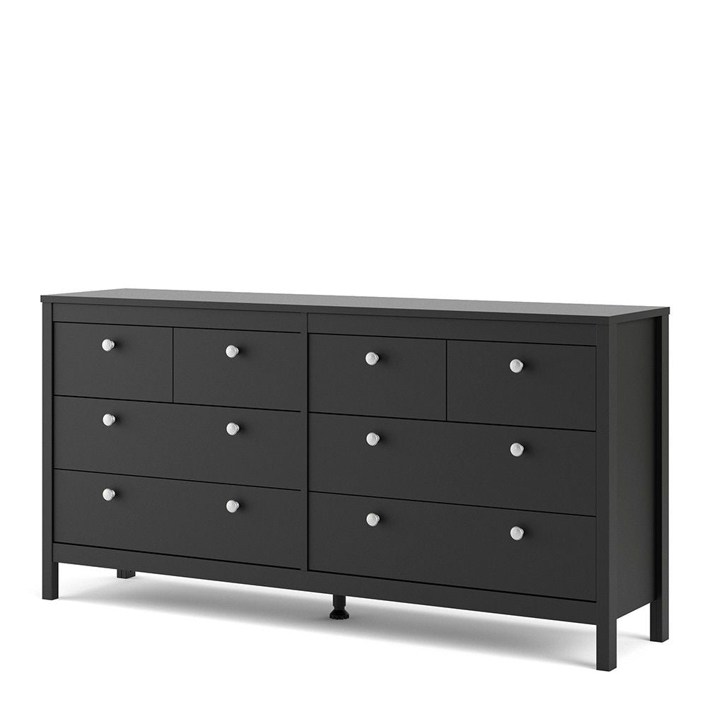 Matt Black 8 Drawer Double Chest With Metal Handles