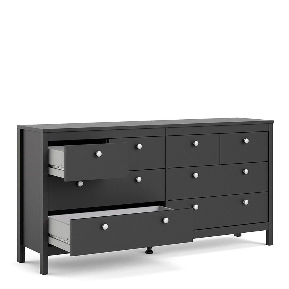 Matt Black 8 Drawer Double Chest With Metal Handles