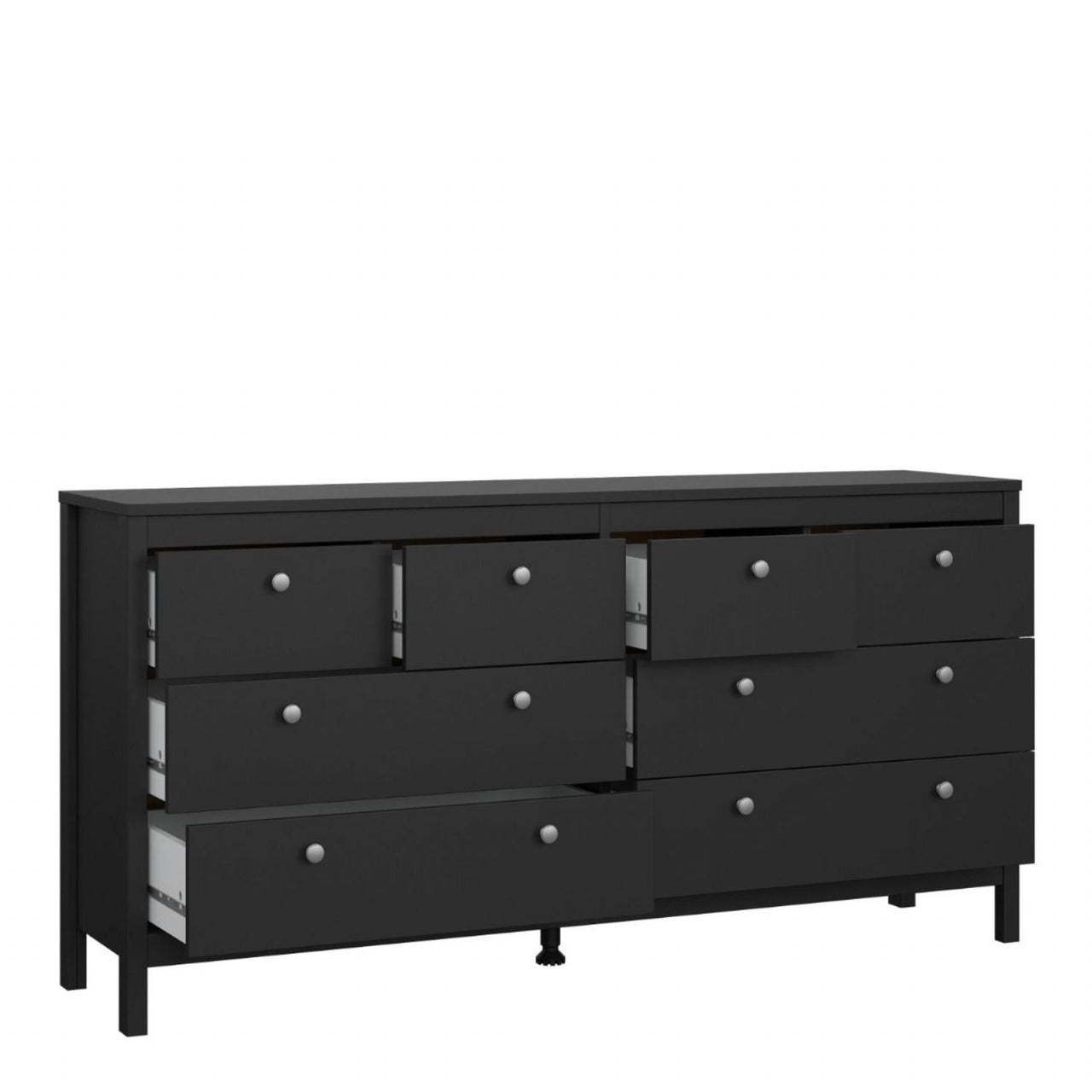 Matt Black 8 Drawer Double Chest With Metal Handles