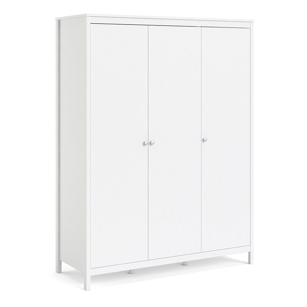 Large White 3 Door Triple Wardrobe 200cm Tall x 150cm Wide