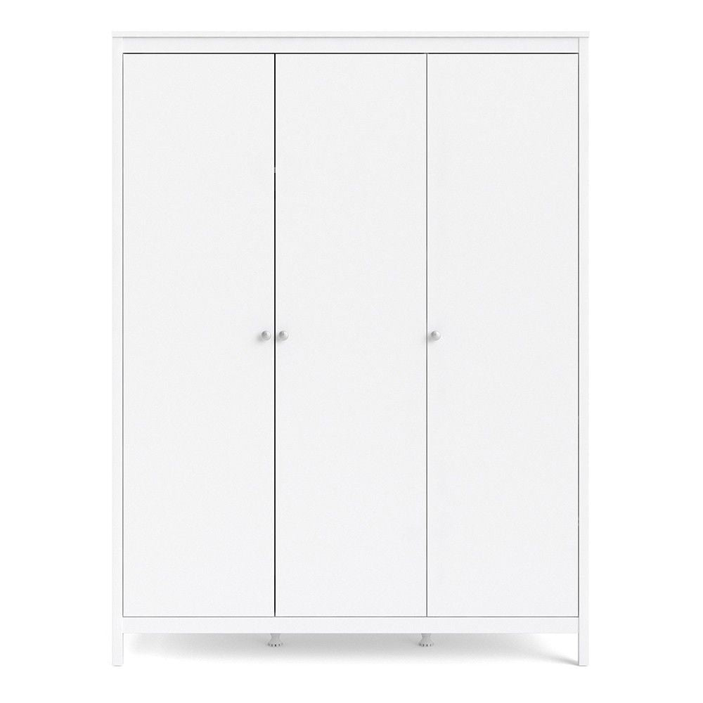 Large White 3 Door Triple Wardrobe 200cm Tall x 150cm Wide