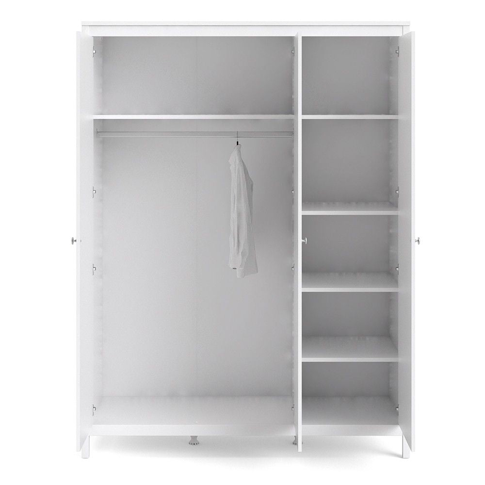 Large White 3 Door Triple Wardrobe 200cm Tall x 150cm Wide