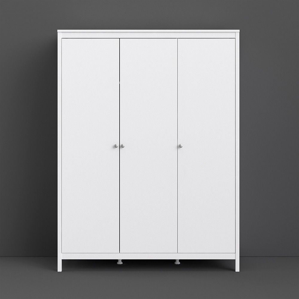 Large White 3 Door Triple Wardrobe 200cm Tall x 150cm Wide