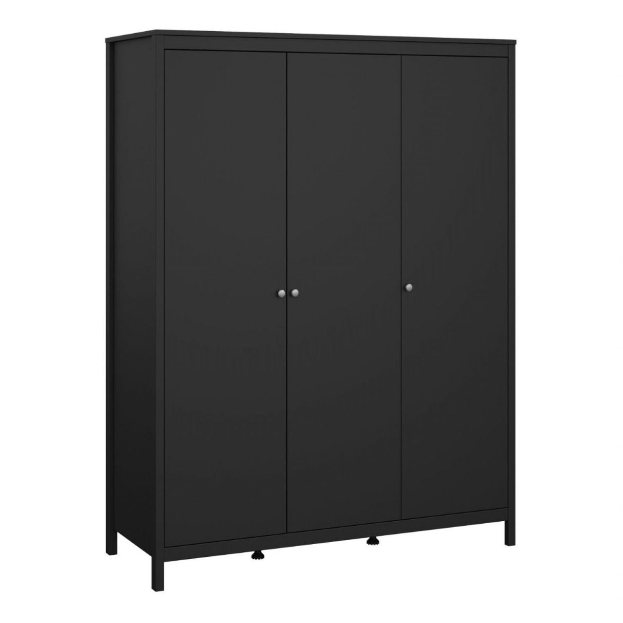 Matt Black 3 Door Triple Wardrobe with 5 Shelves